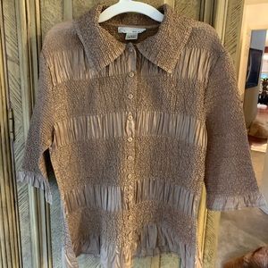 -NY Golden crinkle stylish blouse with ruffle